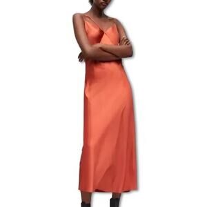 All Saints Vibrant Orange Midi Dress